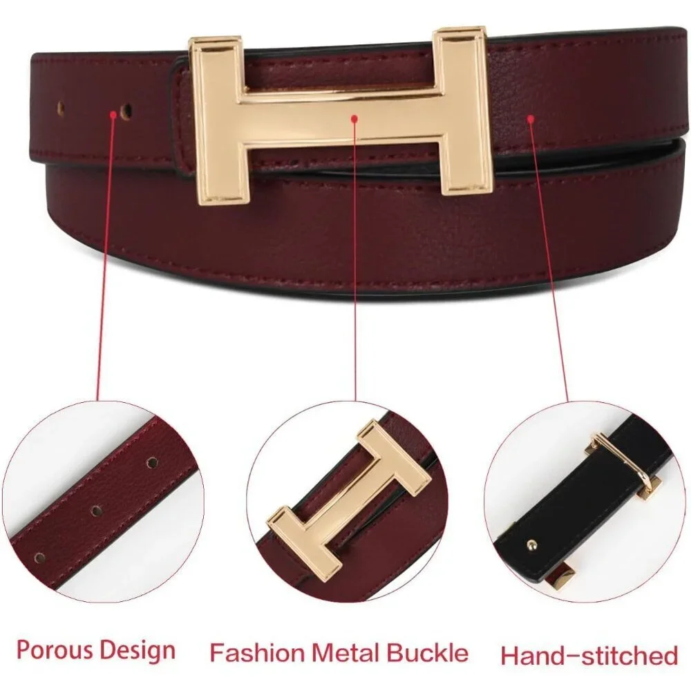 Women Belt Leather PU Gold Buckle Waist Band Fashion Elegant Dress Jeans